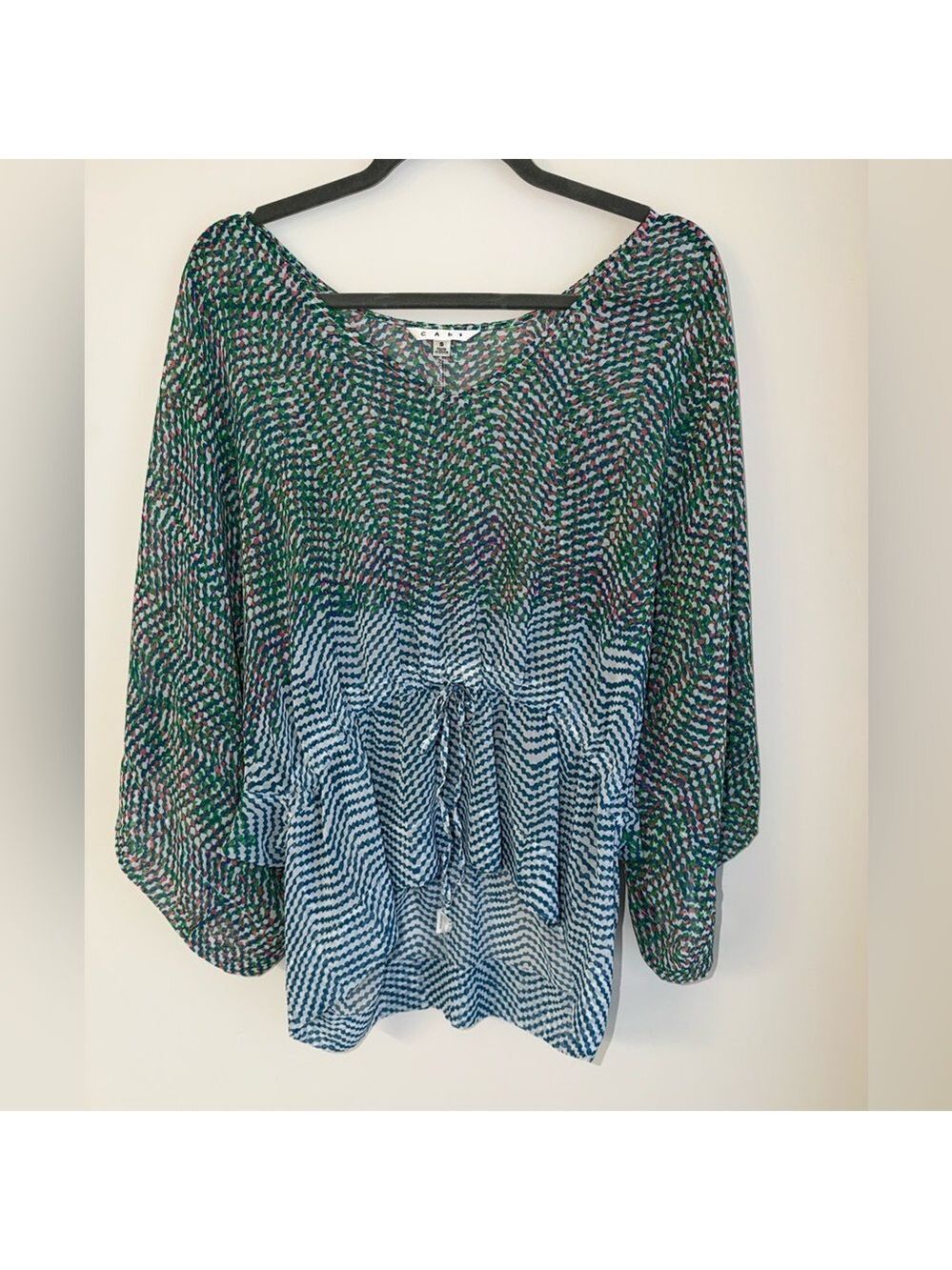Cabi Tiki Top Multicolored Chevron Print Drawstring Waist - Small
